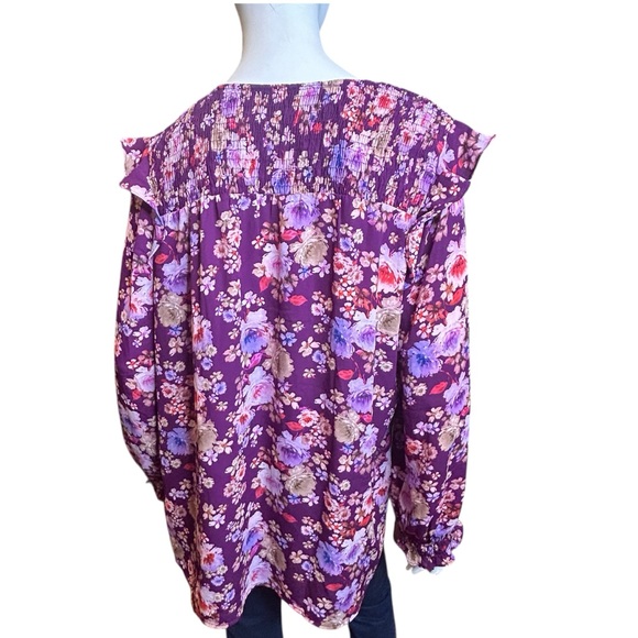 PIONEER WOMAN XL Floral Blouse Purple Ruffle Detail Long Sleeves - Picture 5 of 12